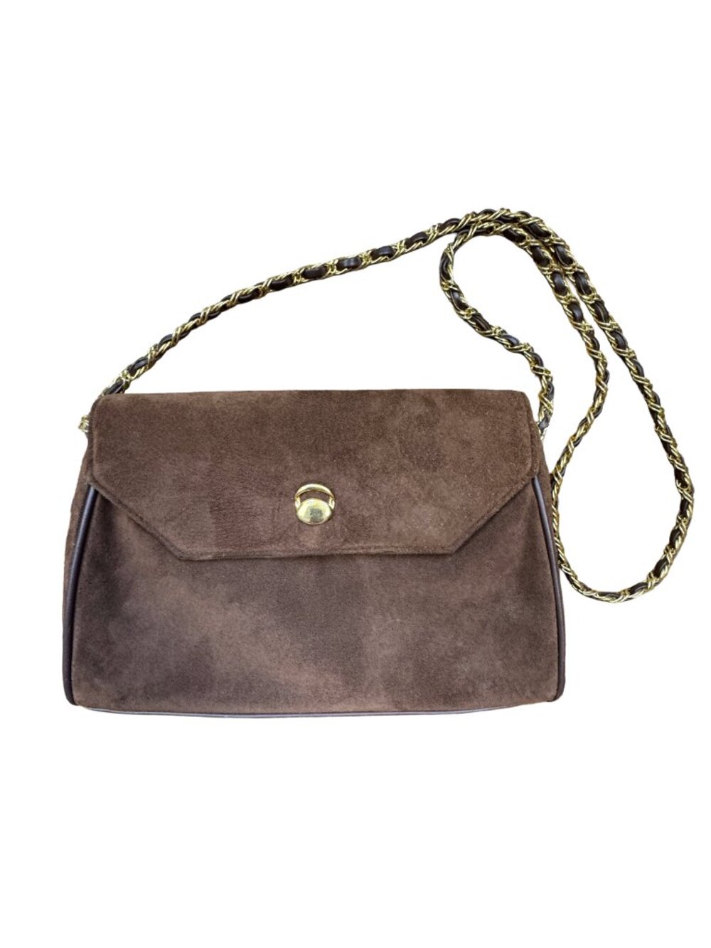 Vintage Amanda Smith Chocolate Brown Genuine Suede Chain Shoulder Bag 90s